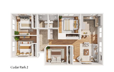 Floor plan for 4 beds, 2 baths, 1500 sqft